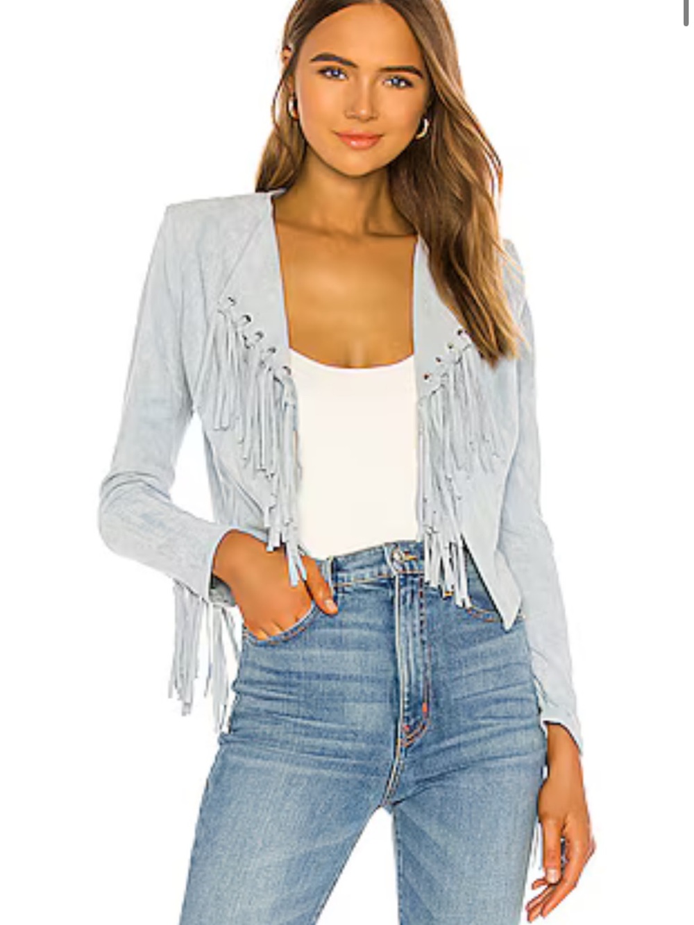 SHEIN Light BlueFringed Suede-Style Open Jacket